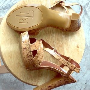 Ralph Lauren Filara Glazed Cork Sandals Platform Heels